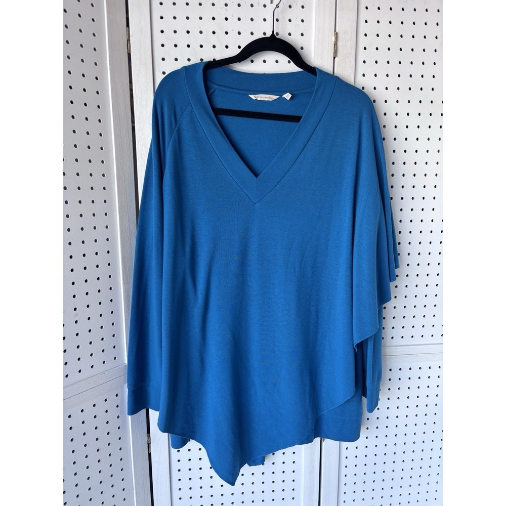 Soft Surroundings Shirt Women's L Madeline Tunic Teal Blue Cape Overlay Top
